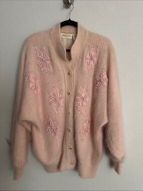 VTG Bellini angora rabbit lambswool blend cardigan lined M